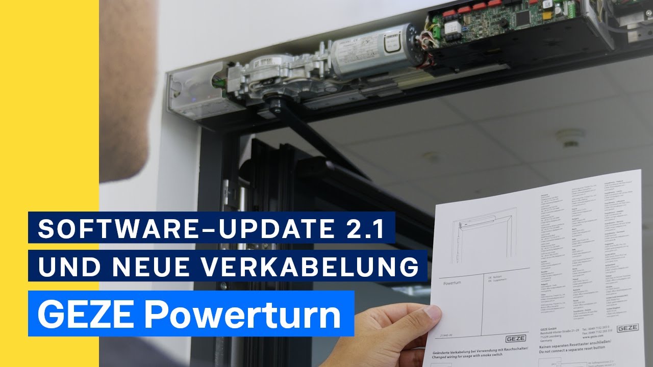 GEZE Powerturn | Neue Verkabelung & Software-Update 2.1 | Automatischer Drehtürantrieb | Deutsch